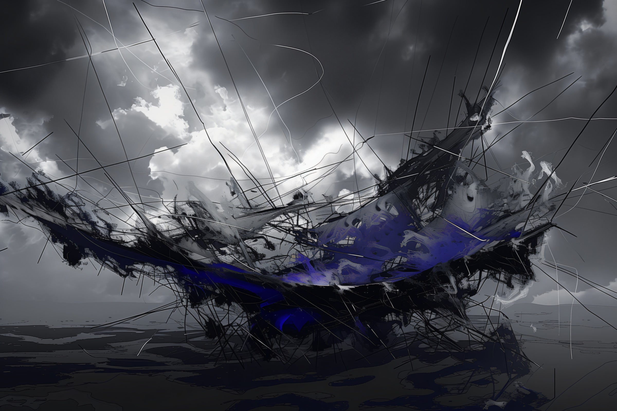 Vestigios · Deriva azul, obra digital de Fausto Cantú